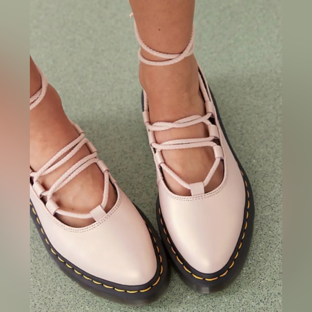 Dr Martens Elphie II Lace Up Ballet Flats Pink Gold Women’s US 7 EU 38 New